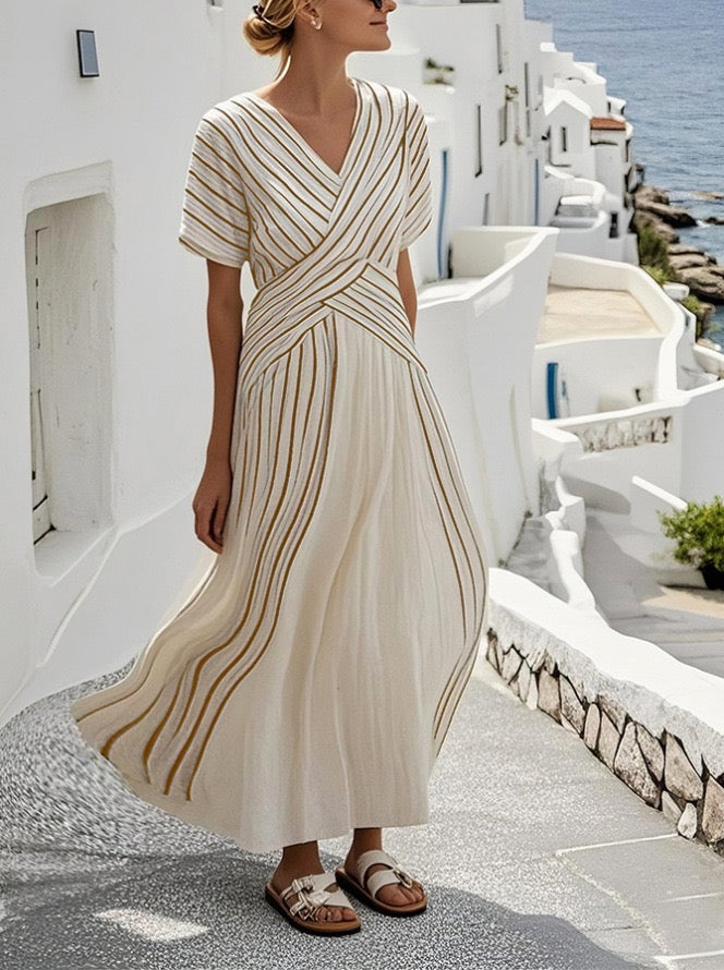 Women’s Elegant Stripe Print Maxi Dress