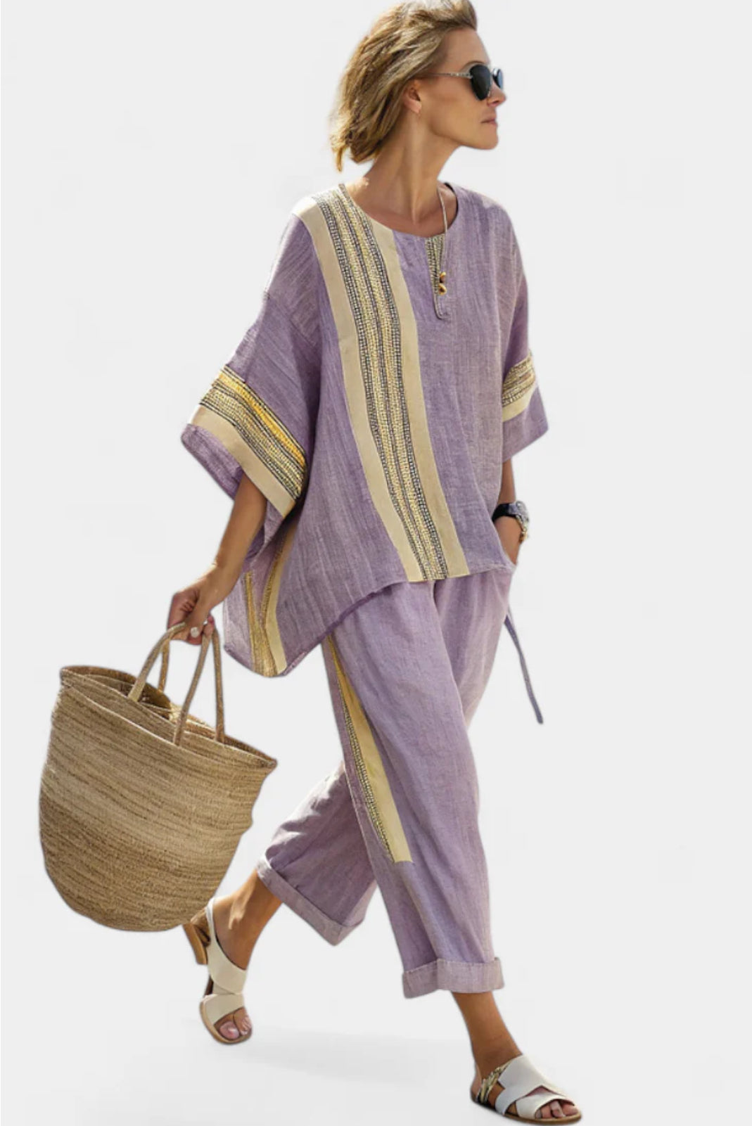 ANILA - ELEGANT TWO PIECE SET WITH STRIPED DESIGN