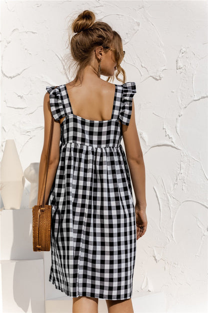 Gingham Ruffle Sleeve Dress