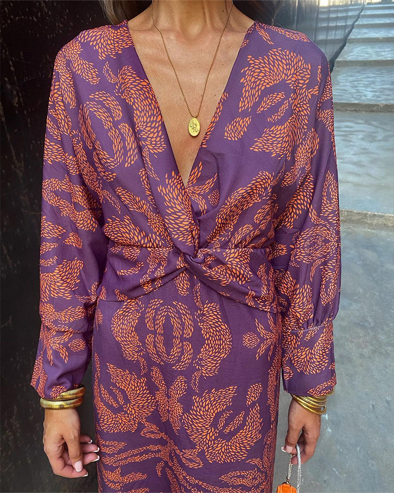 Janella - Vestido Midi Vintage de Manga Larga con Drapeado