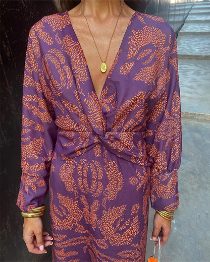 Janella - Vestido Midi Vintage de Manga Larga con Drapeado