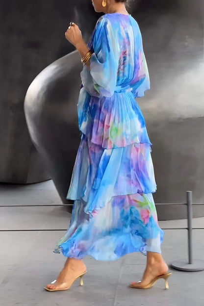 Nysa – Vestido de Gasa con Volantes Florales de Primavera