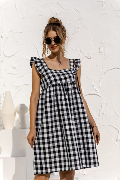 Gingham Ruffle Sleeve Dress