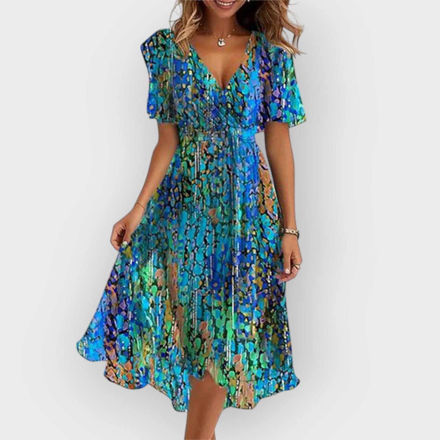 Daisy - Vestido Midi Floral con Escote en V Estilizado
