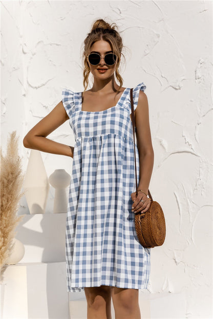 Gingham Ruffle Sleeve Dress