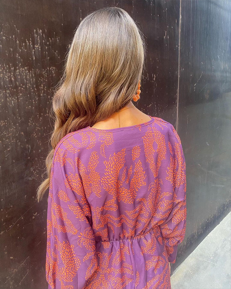 Janella - Vestido Midi Vintage de Manga Larga con Drapeado
