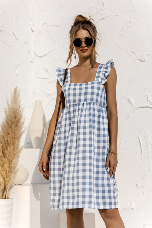 Gingham Ruffle Sleeve Dress