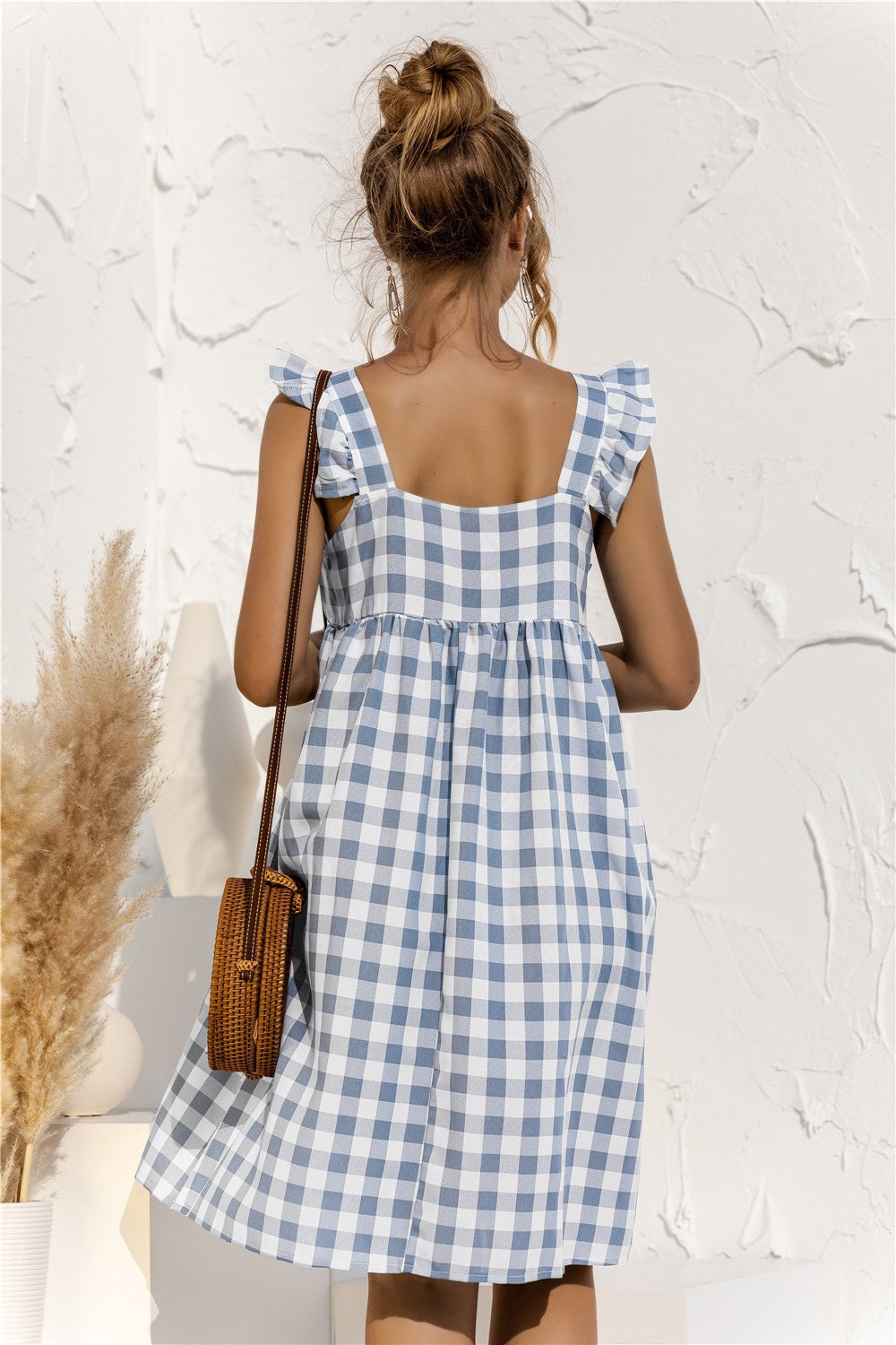 Gingham Ruffle Sleeve Dress