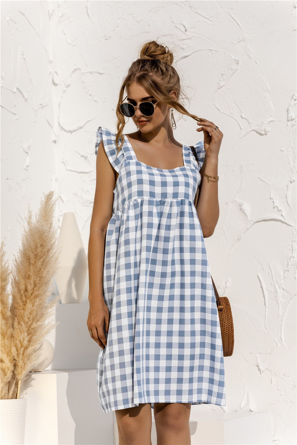 Gingham Ruffle Sleeve Dress