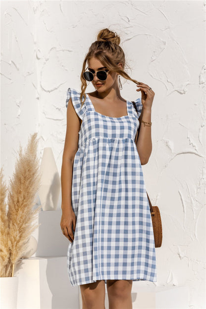Gingham Ruffle Sleeve Dress