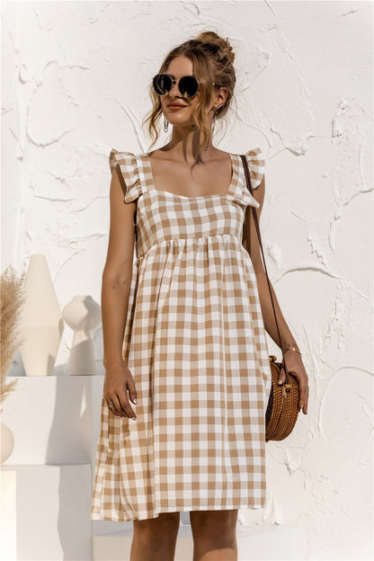 Gingham Ruffle Sleeve Dress