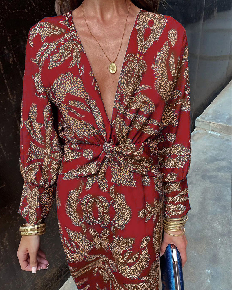 Janella - Vestido Midi Vintage de Manga Larga con Drapeado