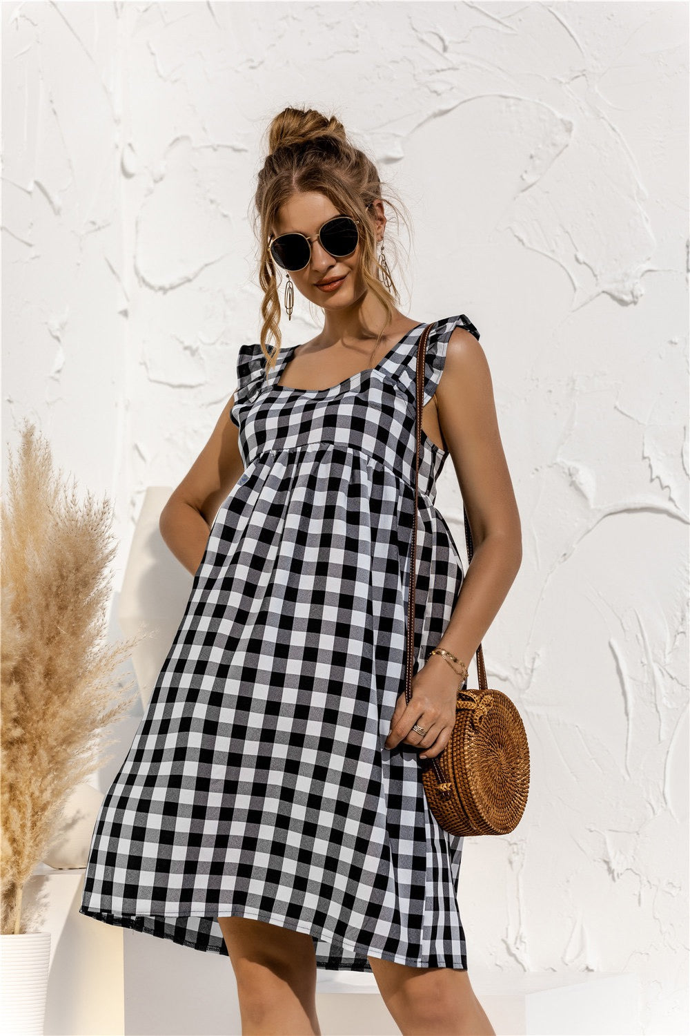Gingham Ruffle Sleeve Dress