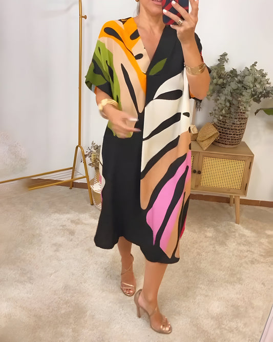 Ailsa – Vestido Casual con Estampado Colorido de Hojas