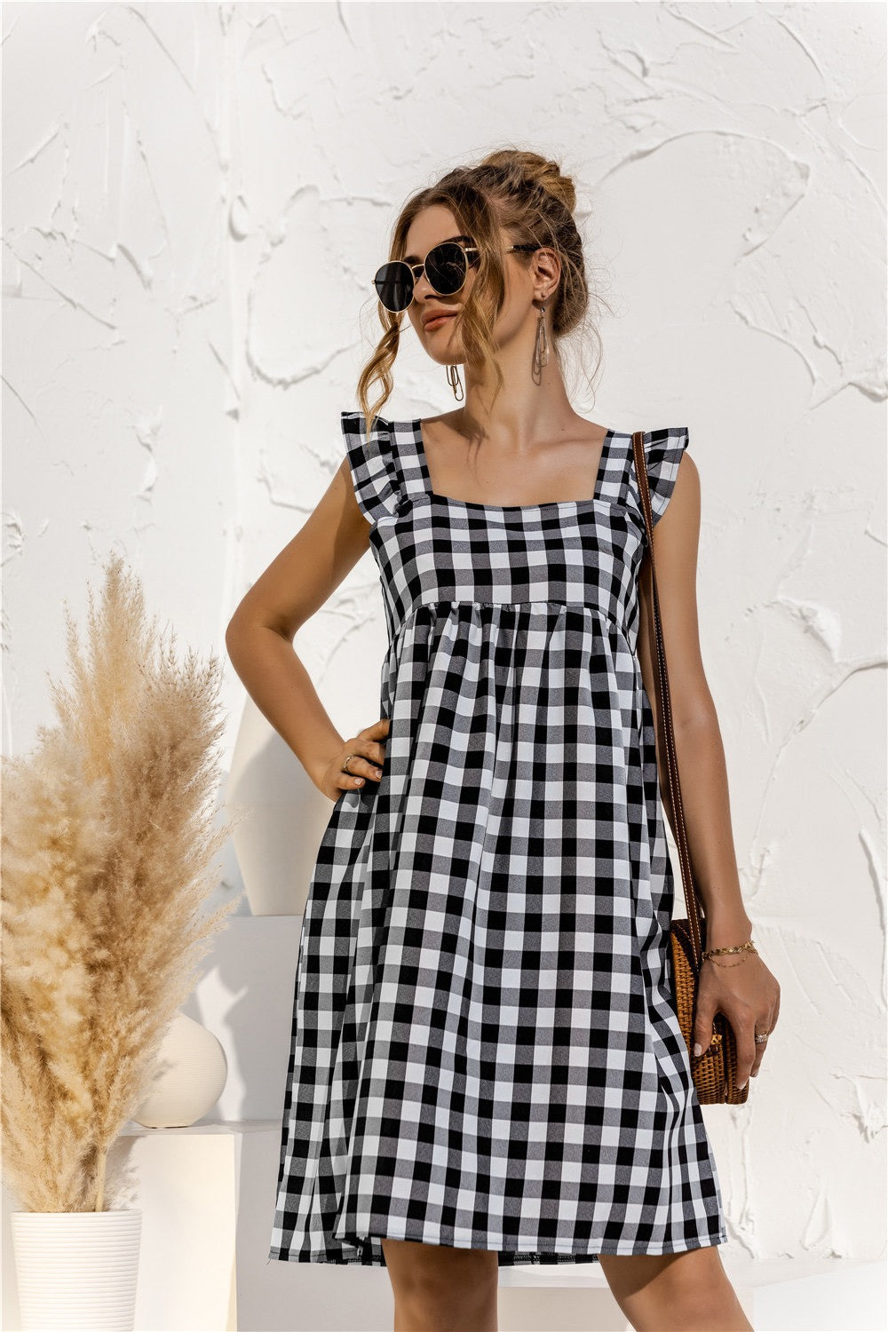Gingham Ruffle Sleeve Dress