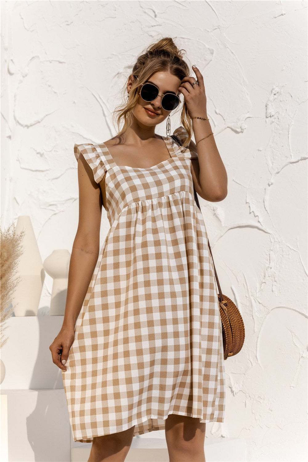Gingham Ruffle Sleeve Dress