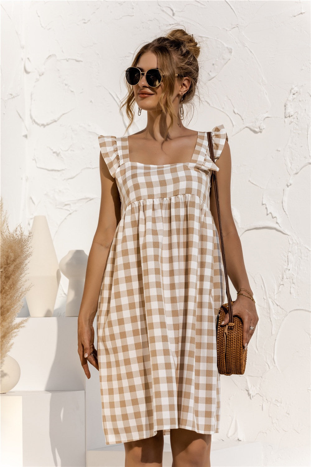 Gingham Ruffle Sleeve Dress