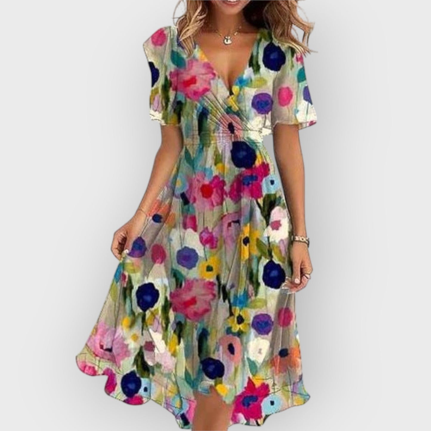 Daisy - Vestido Midi Floral con Escote en V Estilizado