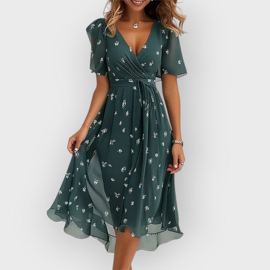 Daisy - Vestido Midi Floral con Escote en V Estilizado