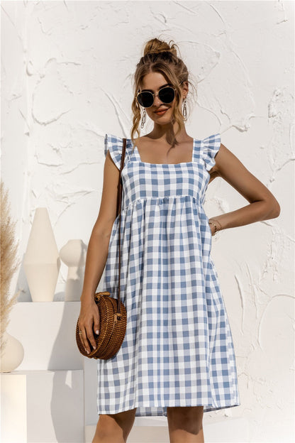 Gingham Ruffle Sleeve Dress