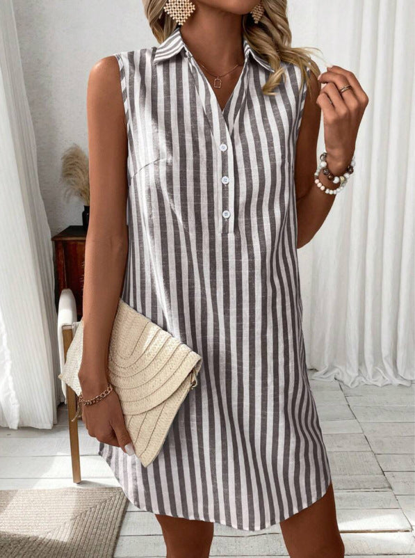 Annie™ - VESTIDO CAMISERO A RAYAS ELEGANTE CON SILUETA FAVORECEDORA