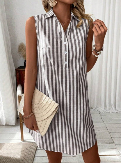 Annie™ - VESTIDO CAMISERO A RAYAS ELEGANTE CON SILUETA FAVORECEDORA