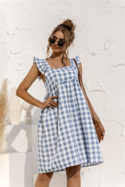 Gingham Ruffle Sleeve Dress