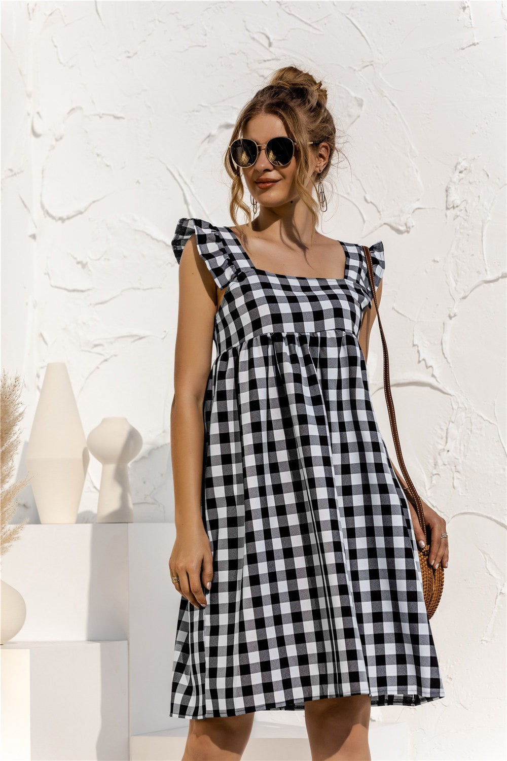 Gingham Ruffle Sleeve Dress