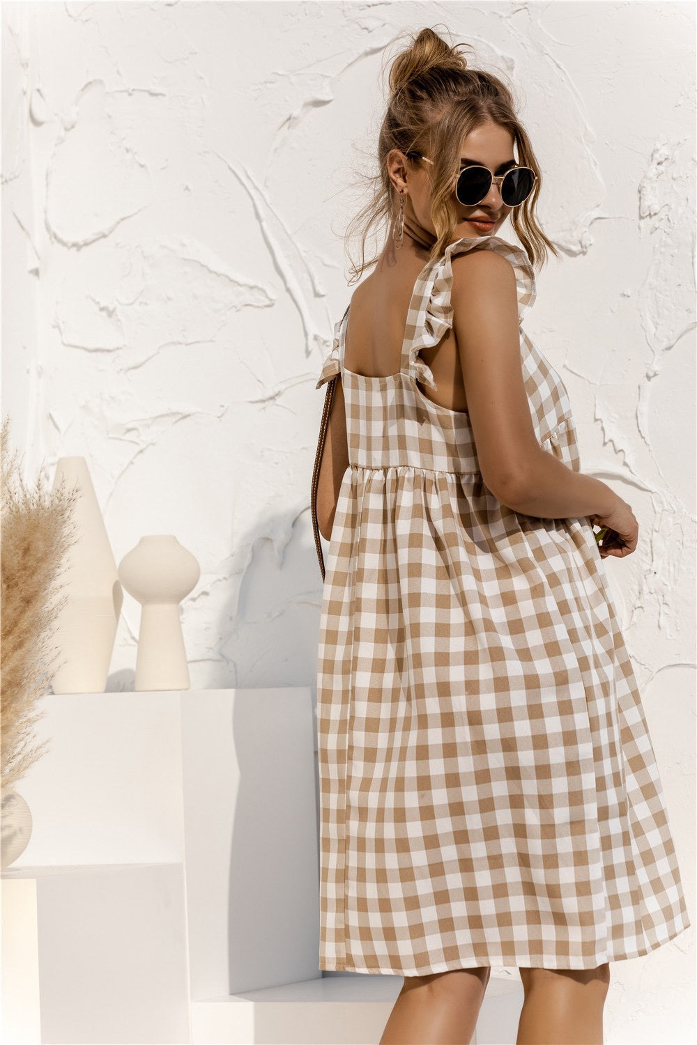 Gingham Ruffle Sleeve Dress