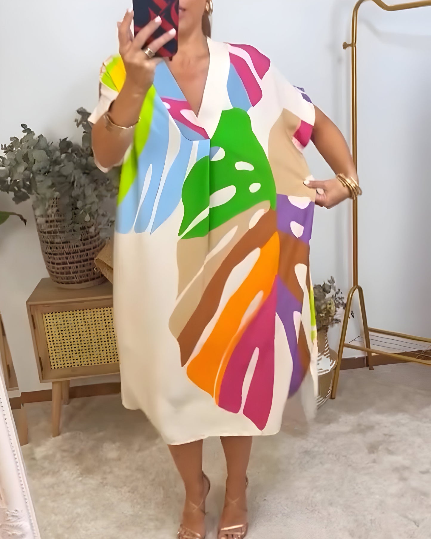 Ailsa – Vestido Casual con Estampado Colorido de Hojas