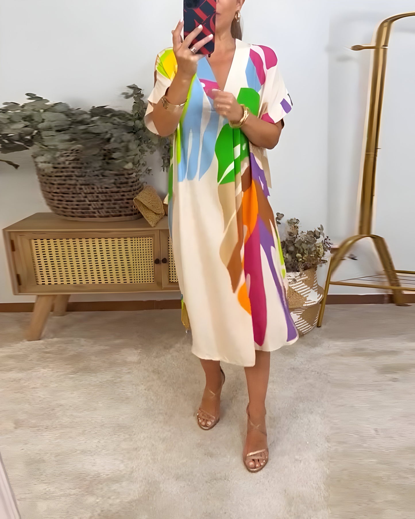 Ailsa – Vestido Casual con Estampado Colorido de Hojas