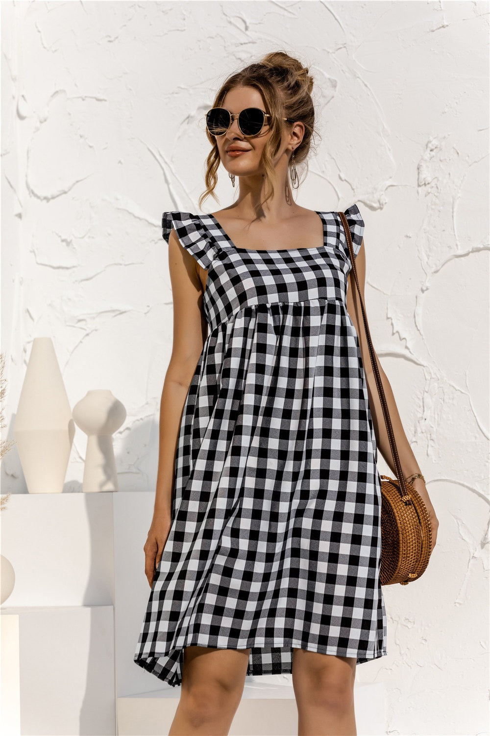 Gingham Ruffle Sleeve Dress