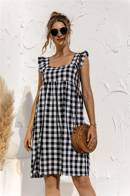 Gingham Ruffle Sleeve Dress