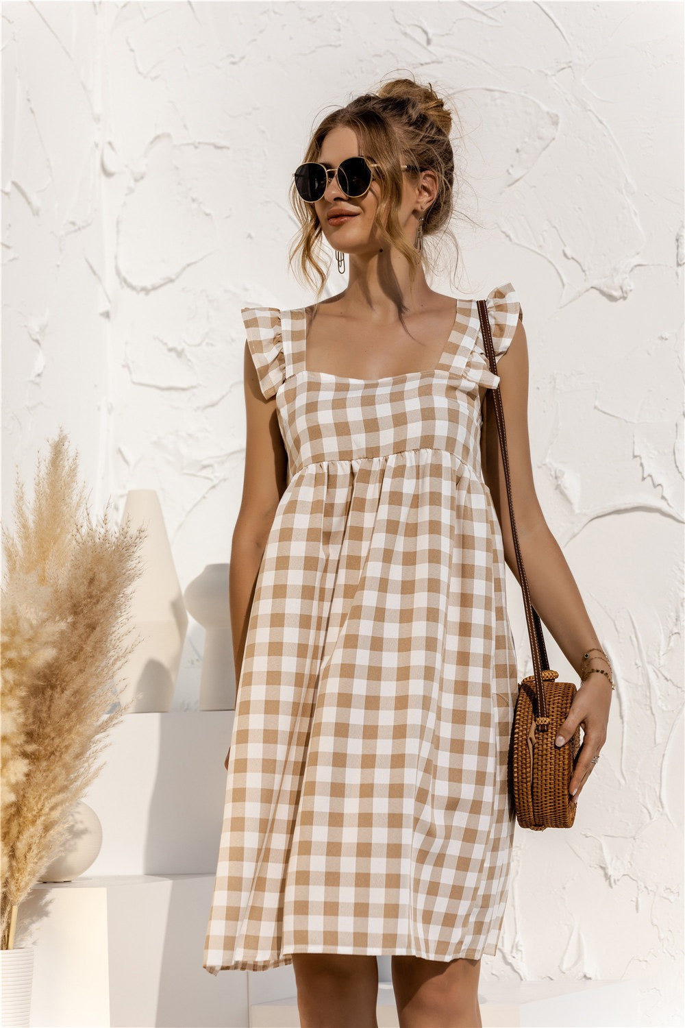 Gingham Ruffle Sleeve Dress