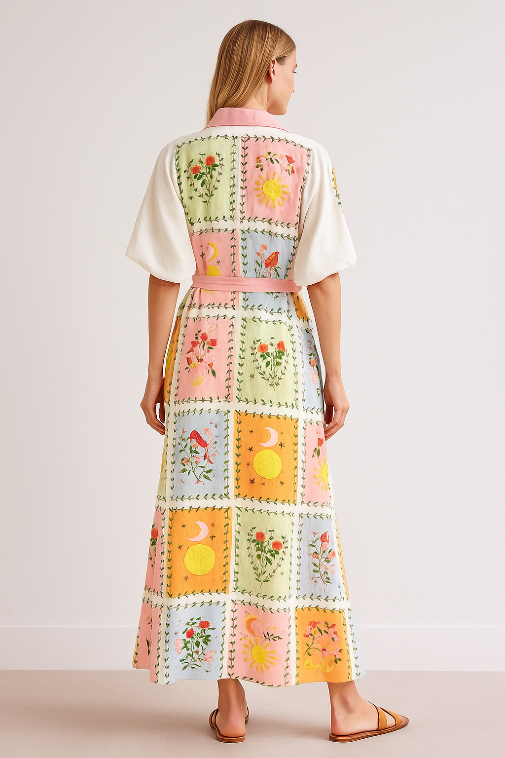 Boho Bloom Linen Patchwork Maxi Dress