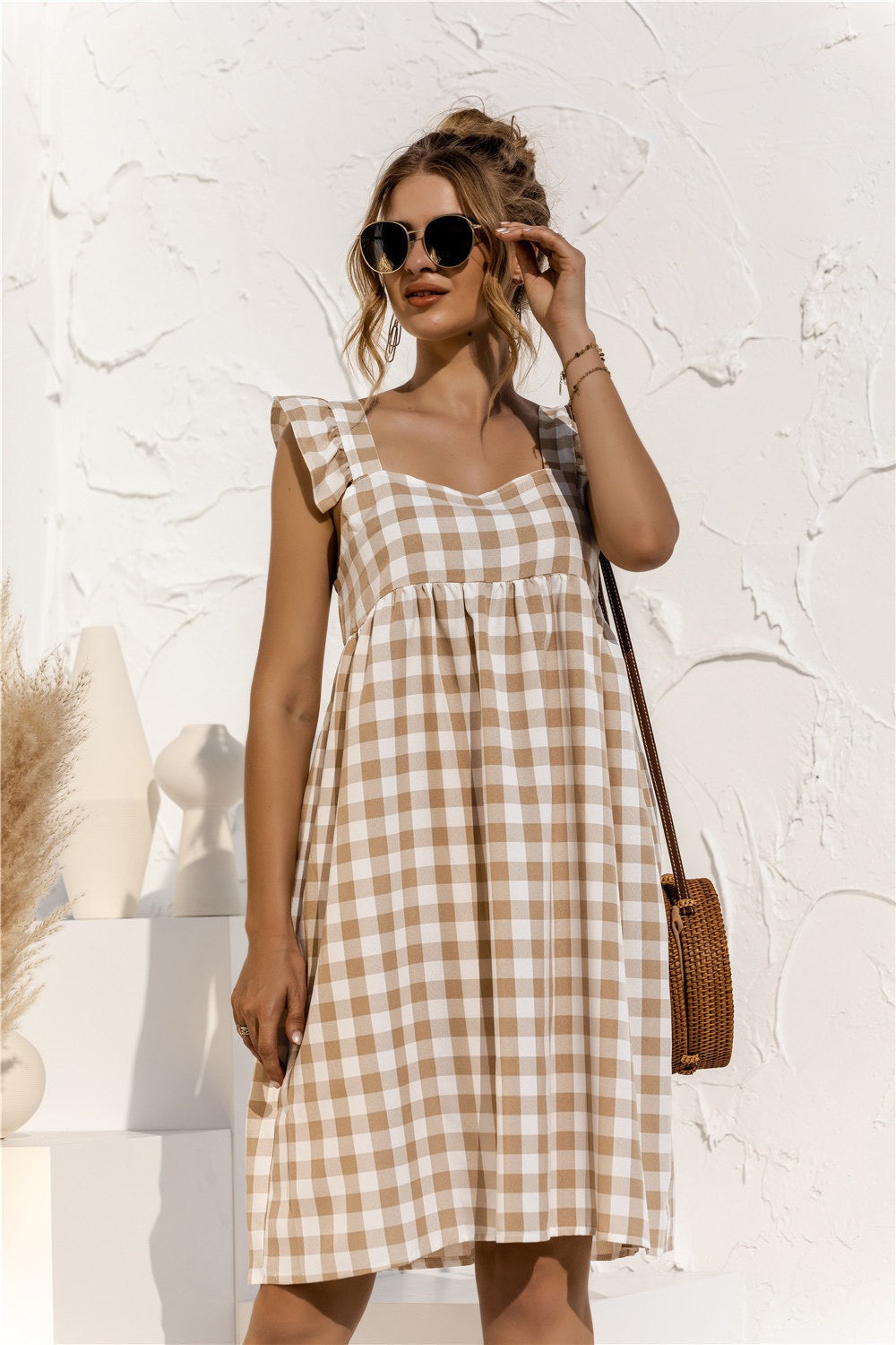Gingham Ruffle Sleeve Dress
