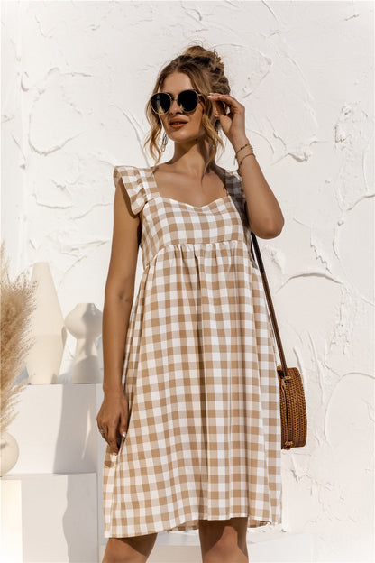 Gingham Ruffle Sleeve Dress