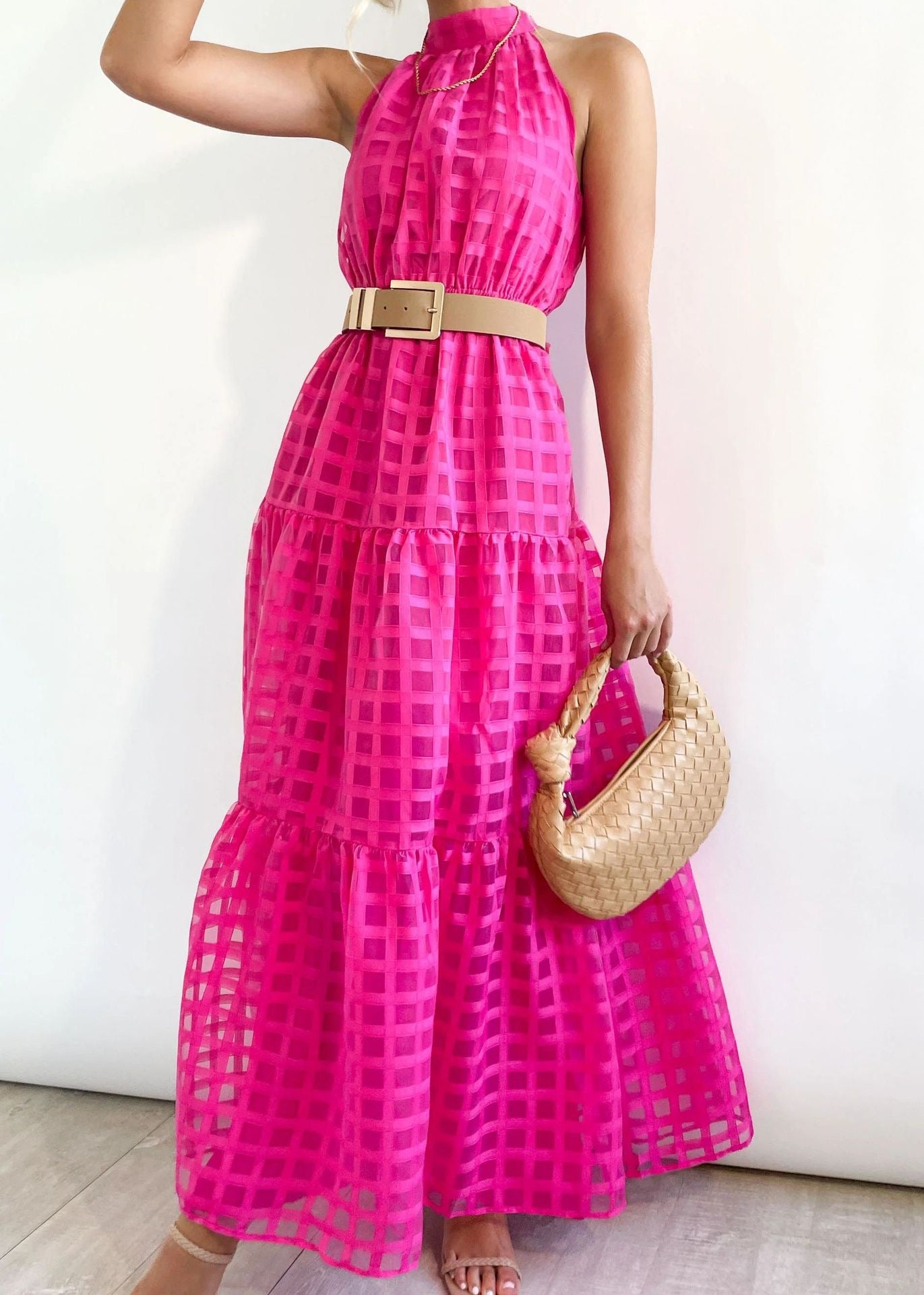 ZERA | PATTERNED FABRIC PUFF SLEEVE MIDI DRESS.