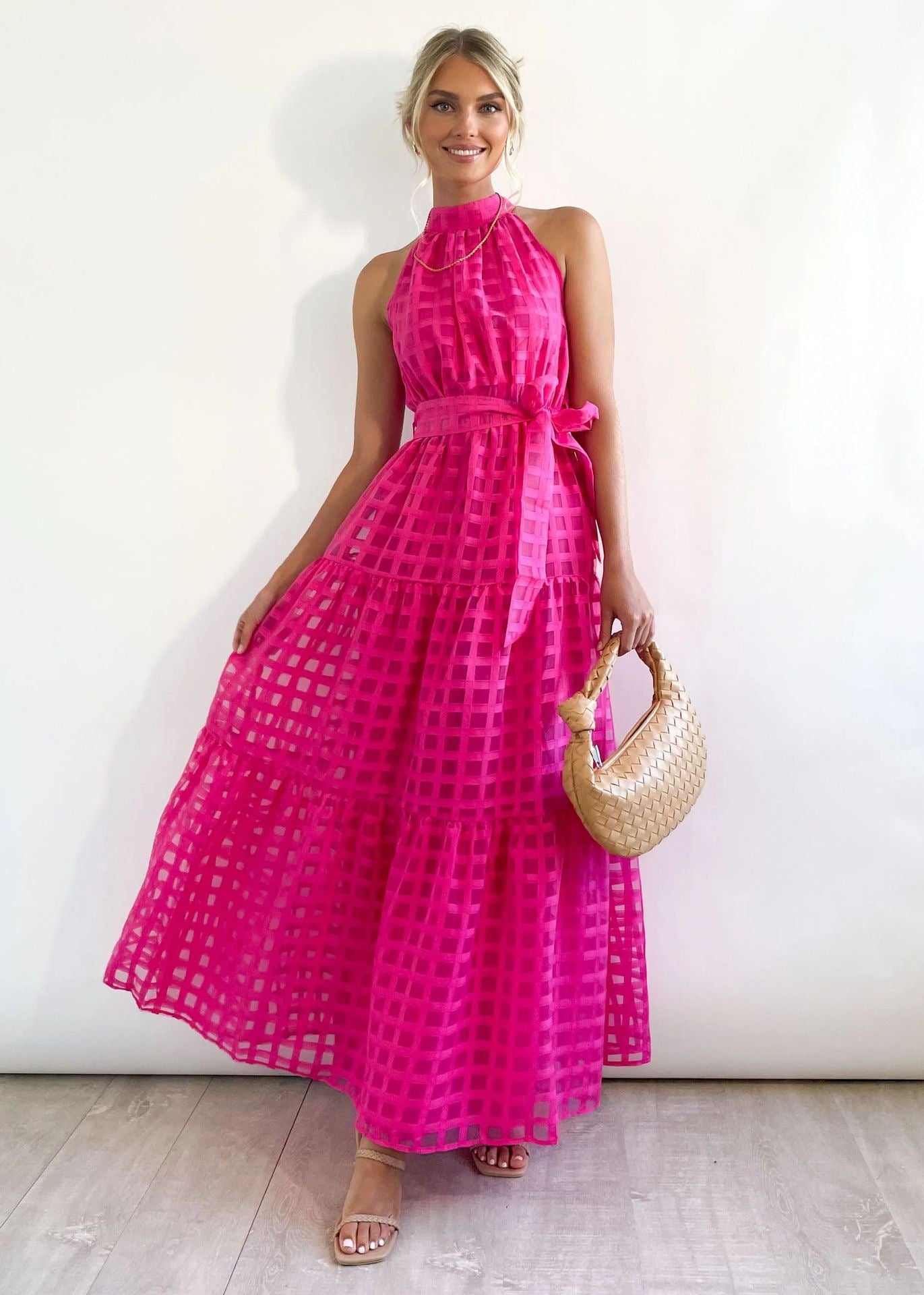 ZERA | PATTERNED FABRIC PUFF SLEEVE MIDI DRESS.