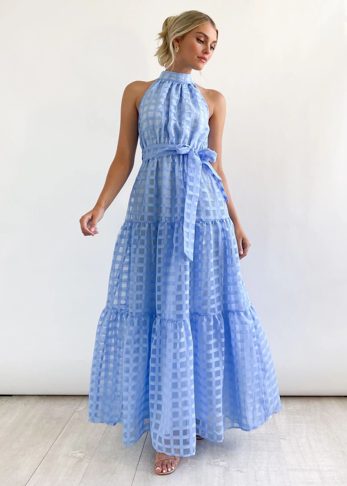 ZERA | PATTERNED FABRIC PUFF SLEEVE MIDI DRESS.