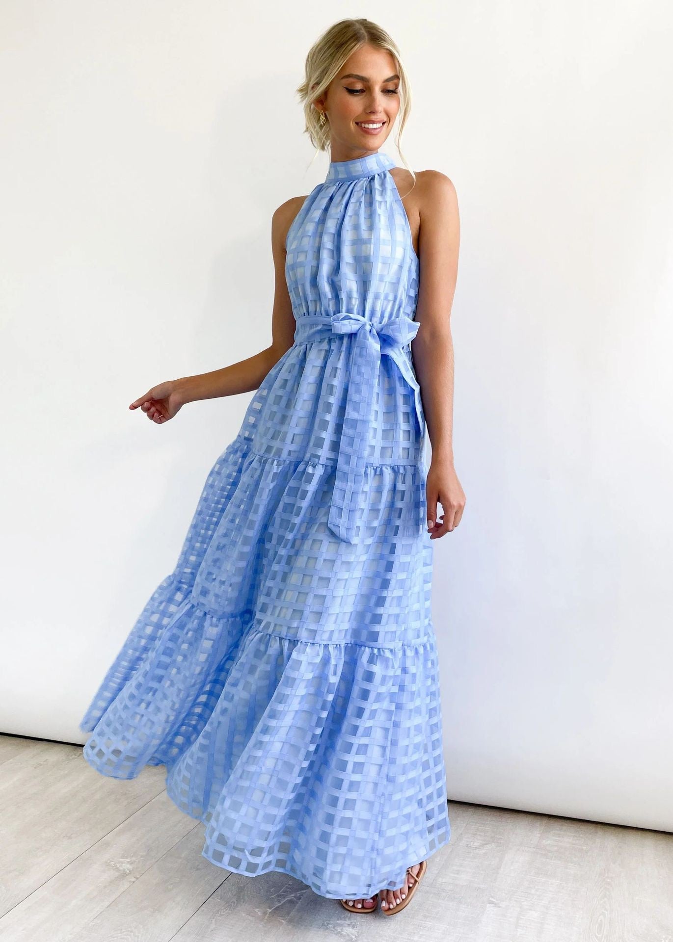 ZERA | PATTERNED FABRIC PUFF SLEEVE MIDI DRESS.