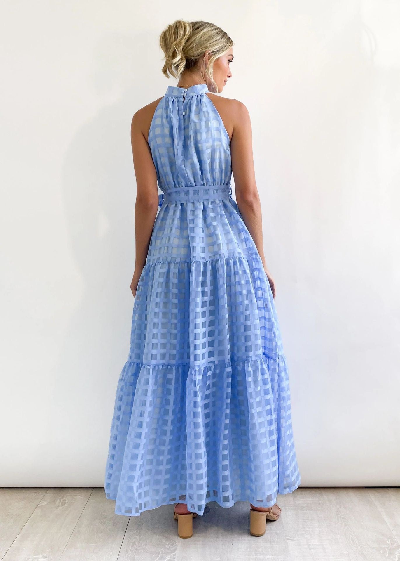 ZERA | PATTERNED FABRIC PUFF SLEEVE MIDI DRESS.