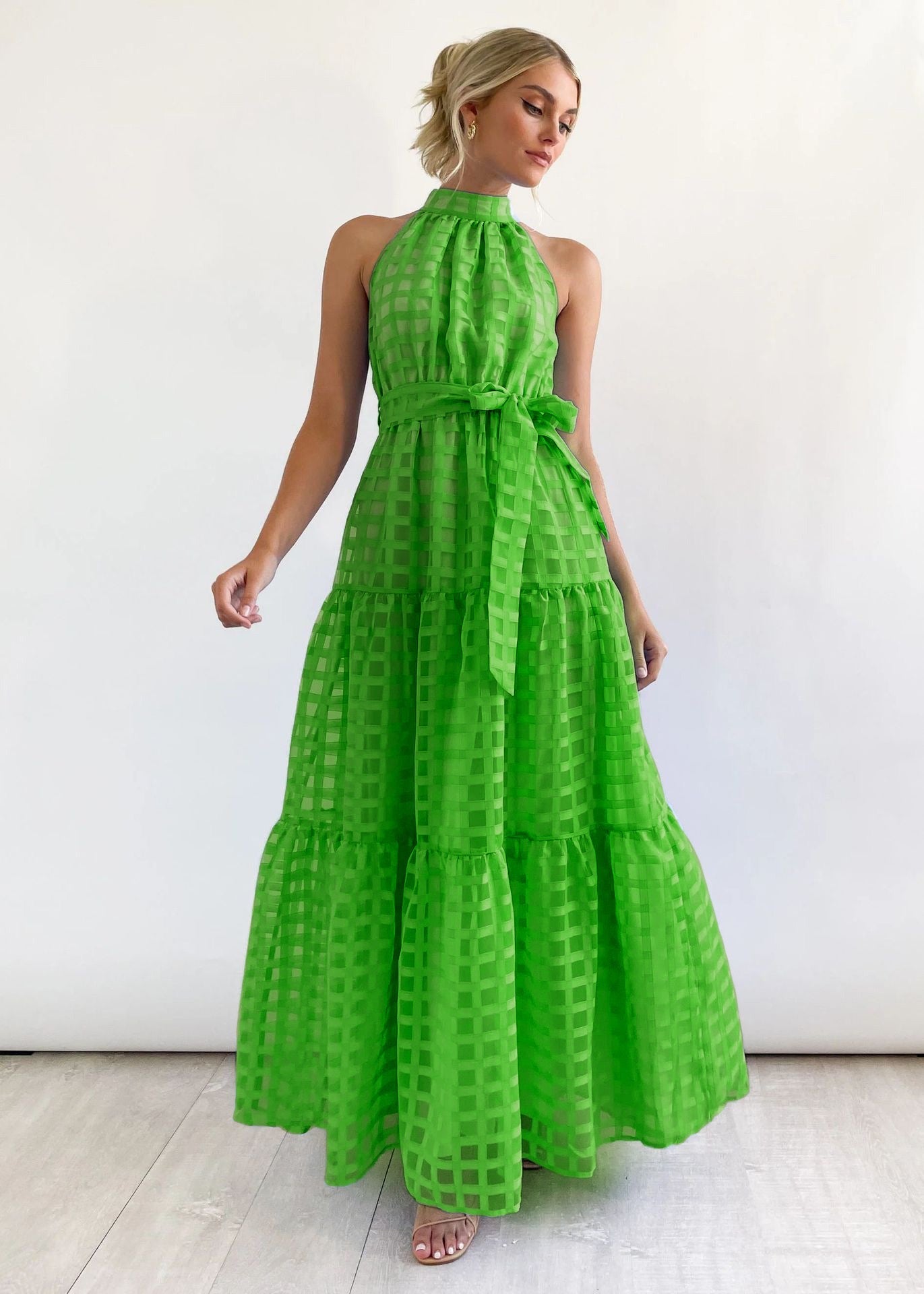 ZERA | PATTERNED FABRIC PUFF SLEEVE MIDI DRESS.
