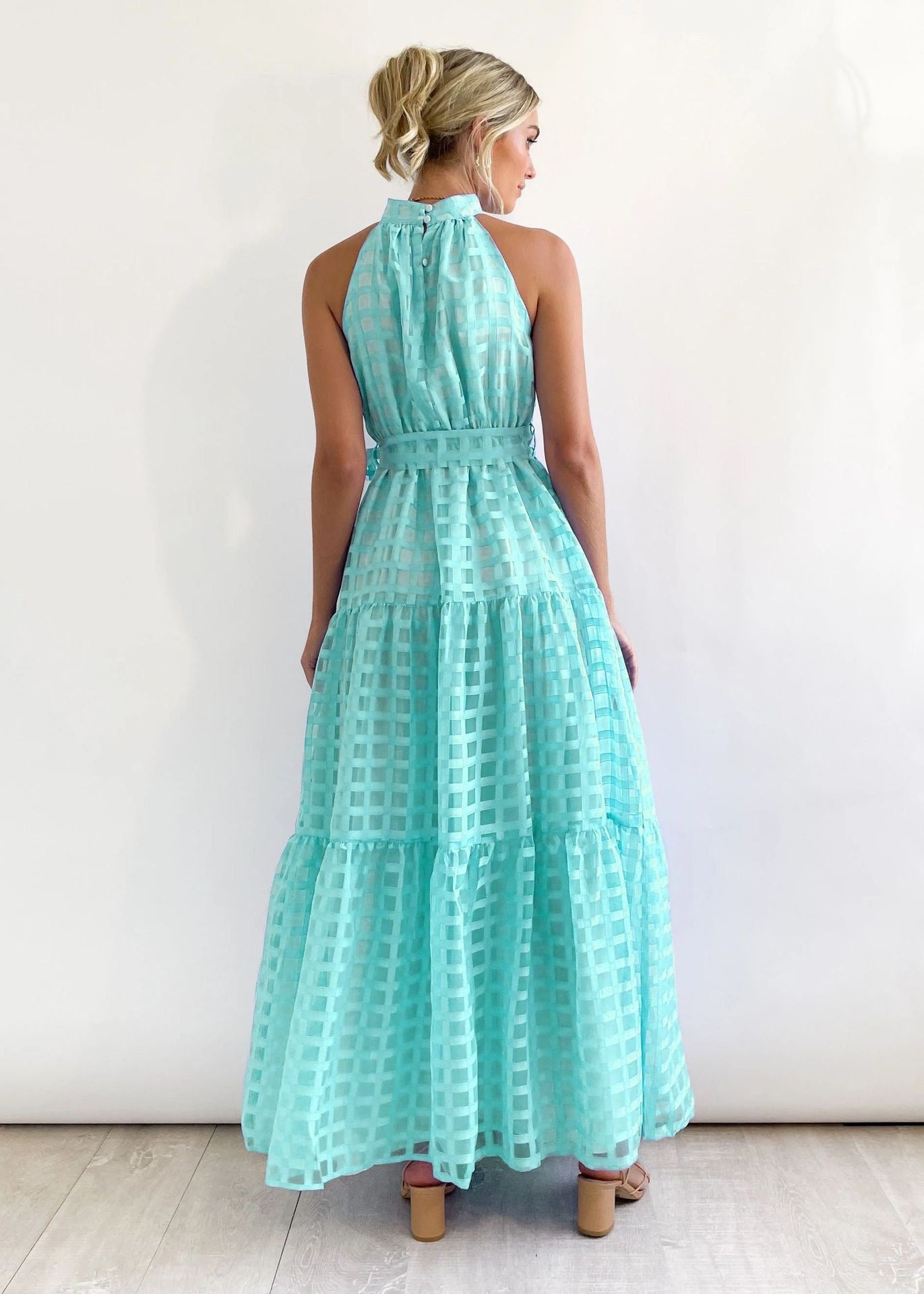 ZERA | PATTERNED FABRIC PUFF SLEEVE MIDI DRESS.