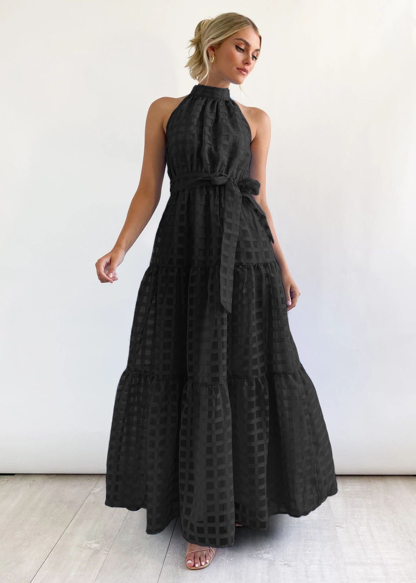 ZERA | PATTERNED FABRIC PUFF SLEEVE MIDI DRESS.