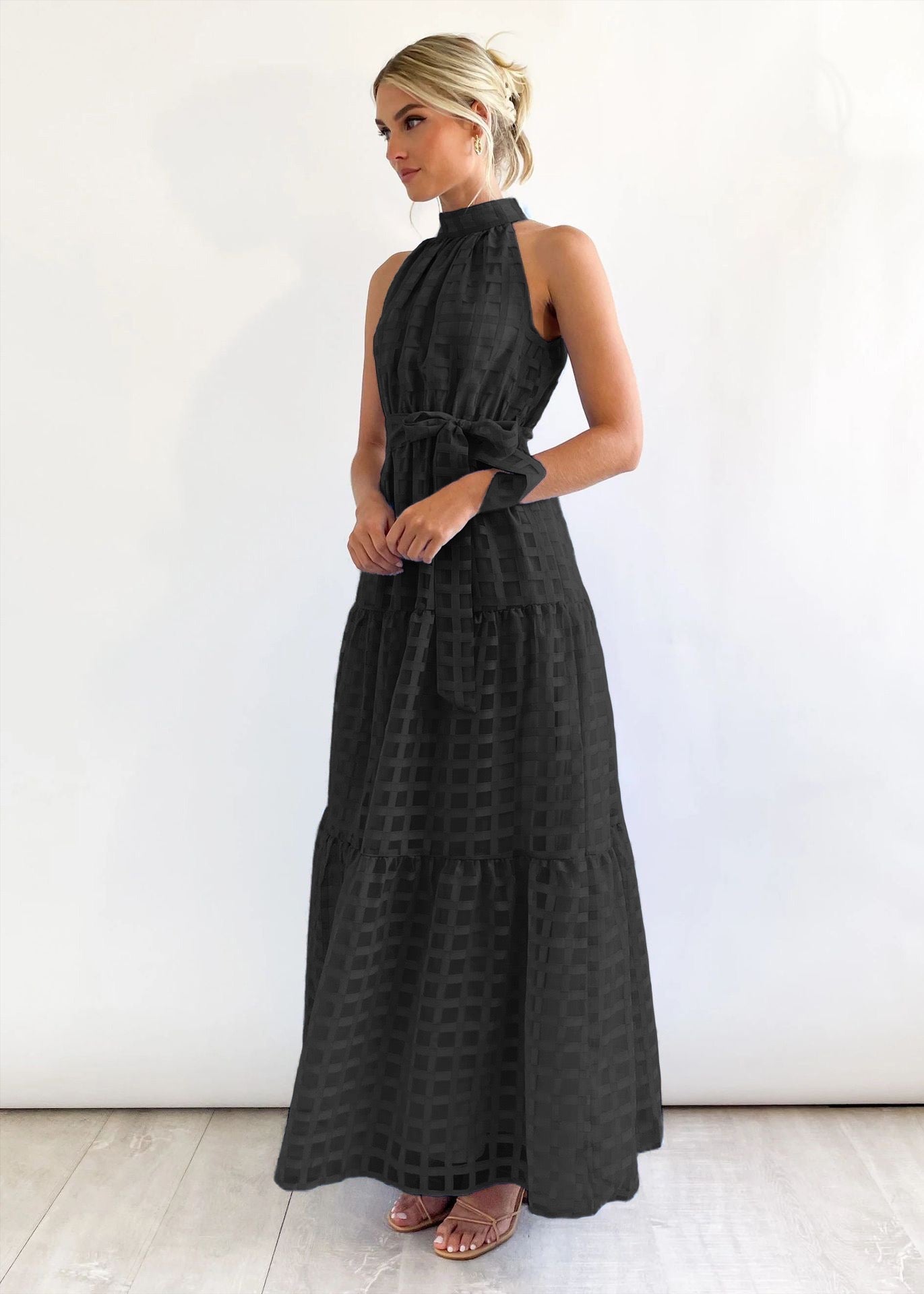 ZERA | PATTERNED FABRIC PUFF SLEEVE MIDI DRESS.