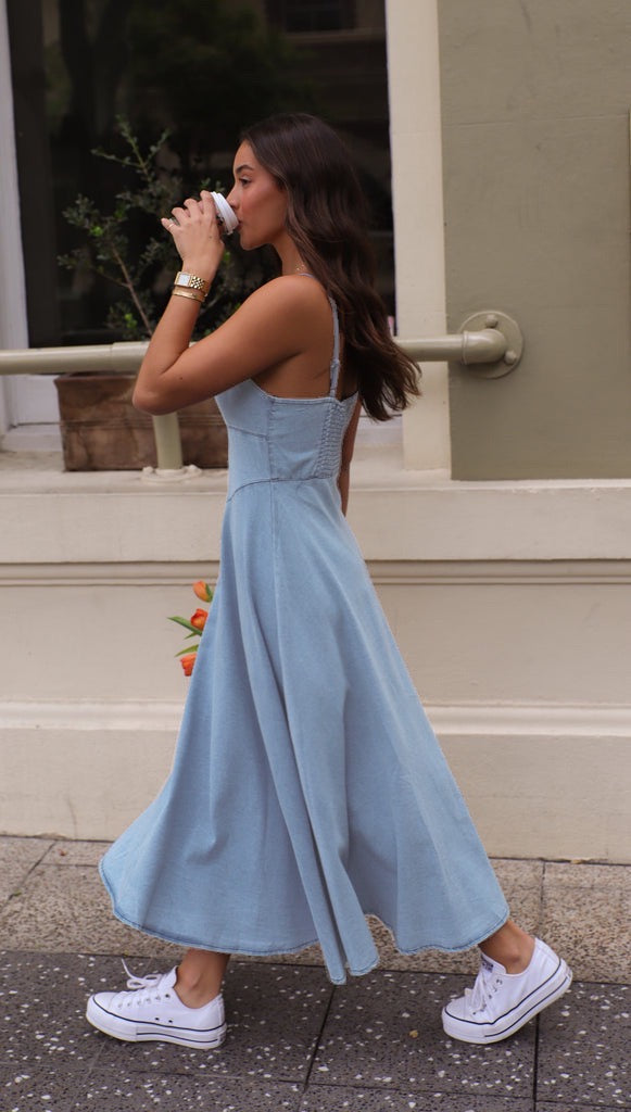 Denim Dreams Spaghetti Strap Maxi Dress