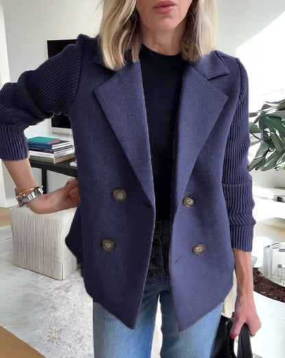 Lenora Chic Knit-Sleeve Blazer