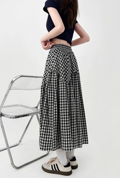 Vintage Gingham High-Waist Flare Skirt