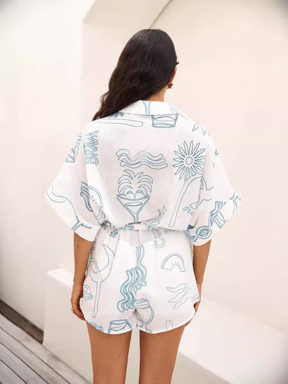 Abstract Print Button-Up Romper Set